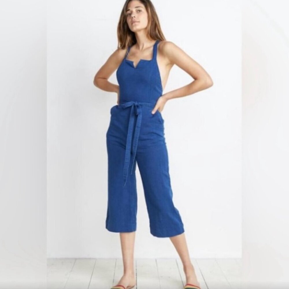 Marine Layer Tess Jumpsuit Indigo Blue Tie Back Flowy Leg SIze Small Women's